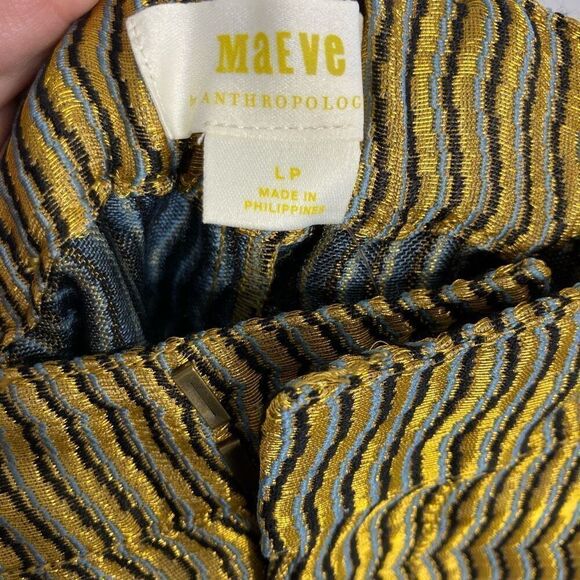 Anthropologie LP Maeve Melyssa Jacquard Trousers Pants Gold Chevron Evening - Picture 7 of 8